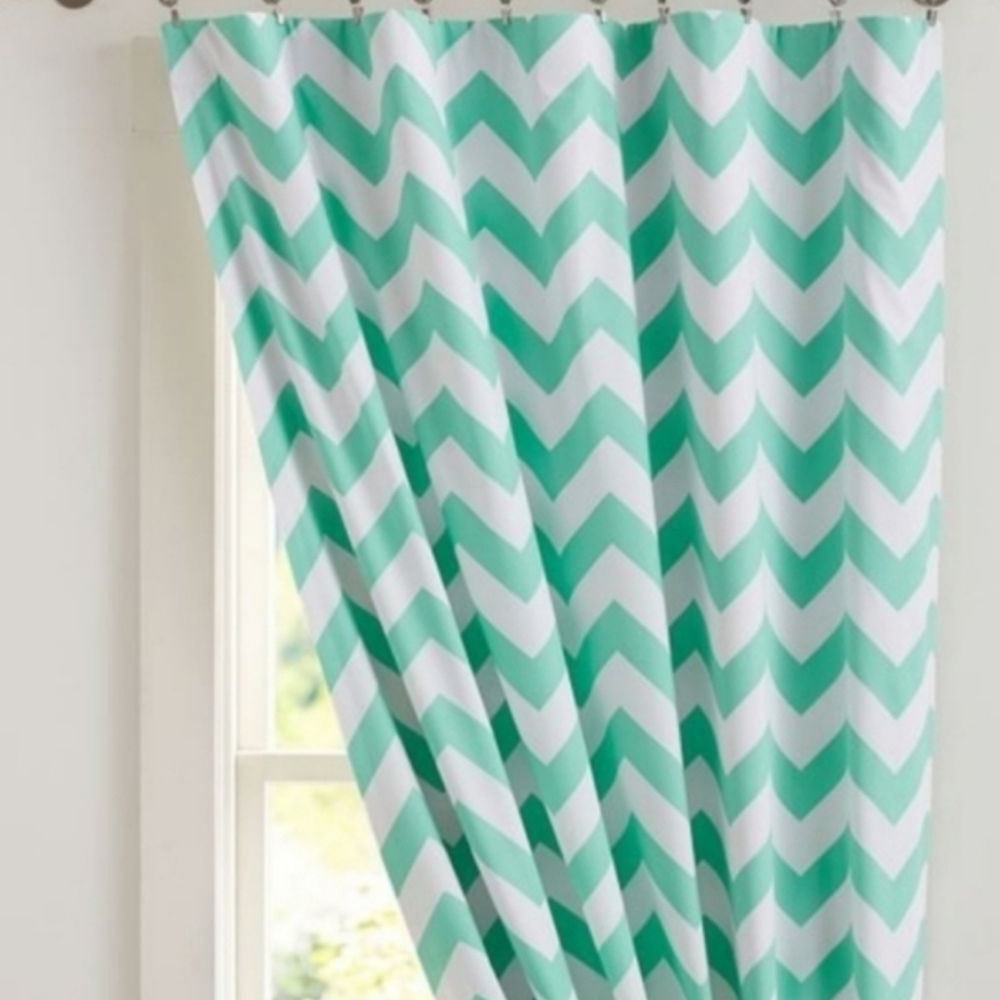 1 Pottery Barn blackout curtain drape Aqua white 96" nwot